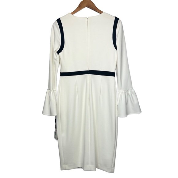 NEW Calvin Klein Cream White Bell Sleeve Sheath Dress with Black Piping - Picture 4 of 11